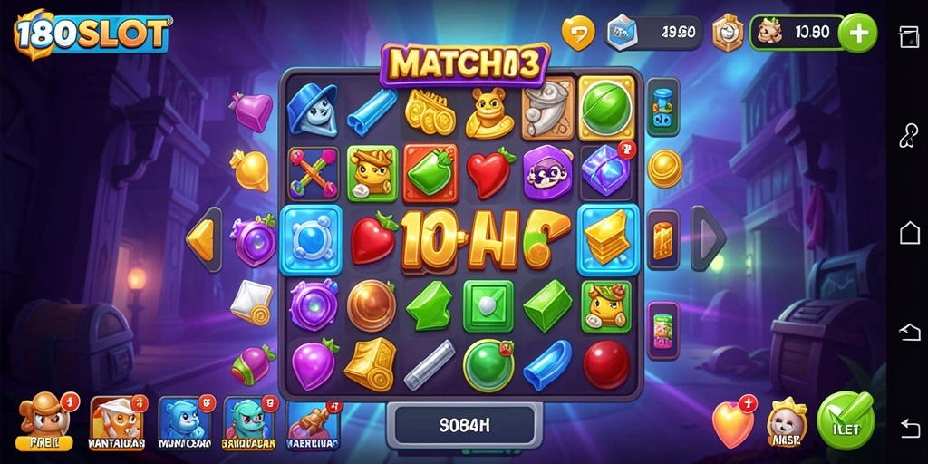 Tampilan gameplay seru dari 180SLOT di level Match-3.