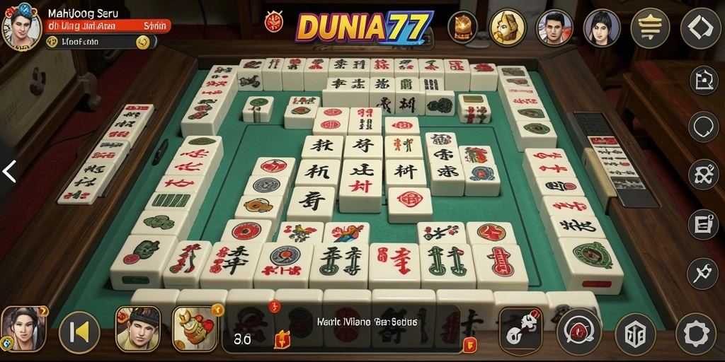 Screenshot DUNIA77 menampilkan gameplay Mahjong yang seru dan penuh tantangan.