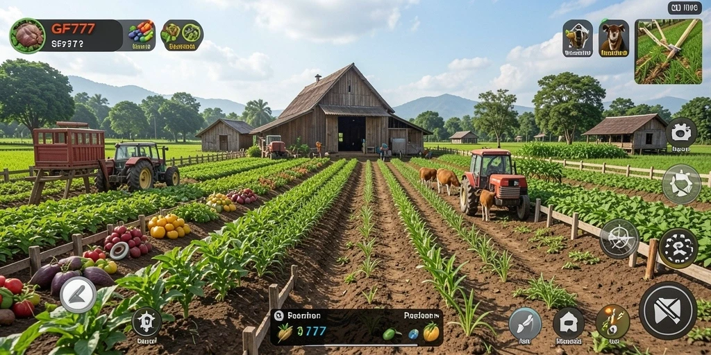 Tampilan gameplay seru dalam GF777 saat bertani.