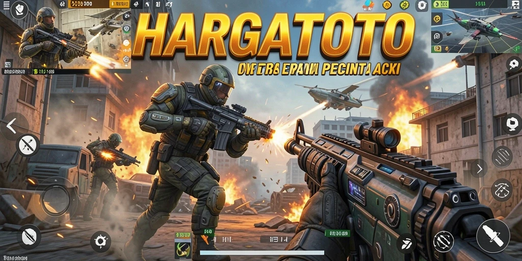 Screenshot HARGATOTO yang menampilkan aksi pertempuran yang intens.