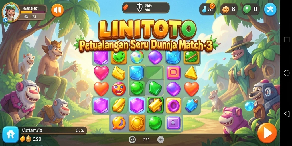 Gameplay seru LINITOTO dengan elemen Match-3 yang memukau.