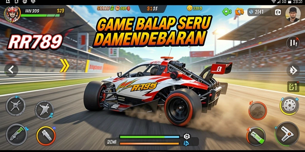 Gambaran gameplay yang mendebarkan di RR789 saat balapan sengit.